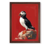 Puffin on the Rock Modern Framed Wall Art Print A3 (42×29.7cm) Walnut, Wall Decor for Living Room, Bedroom, Office & Home, Ready to Hang, Art Gift