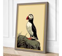 Puffin on the Rocks Botanical Canvas Wall Art Print 18x12 Inch (46 x 30 cm)