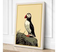 Puffin on the Rocks Botanical Canvas Wall Art Print 24x16 Inch (61 x 41 cm)