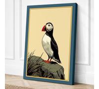Puffin on the Rocks Botanical Canvas Wall Art Print 30x20 Inch (76 x 51 cm)