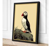 Puffin on the Rocks Botanical Canvas Wall Art Print 30x20 Inch (76 x 51 cm)