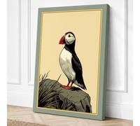 Puffin on the Rocks Botanical Canvas Wall Art Print 36x24 Inch (91 x 61 cm)