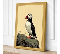 Puffin on the Rocks Botanical Canvas Wall Art Print 36x24 Inch (91 x 61 cm)