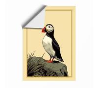 Puffin on the Rocks Botanical Unframed Wall Art Print A2 (59.4×42cm), Wall Decor for Living Room, Bedroom, Office & Home, Art Gift