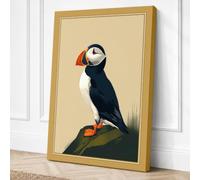 Puffin on the Rocks Vintage Canvas Wall Art Print 24x16 Inch (61 x 41 cm)