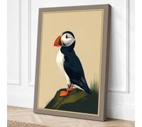 Puffin on the Rocks Vintage Canvas Wall Art Print 30x20 Inch (76 x 51 cm)