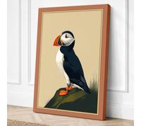 Puffin on the Rocks Vintage Canvas Wall Art Print 36x24 Inch (91 x 61 cm)
