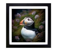 Puffin Photograph Framed Print | 18x18 Inch Black Framed Wall Art | Ready to Hang | Modern Nature Picture | Living Room Bedroom Lounge Office