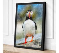 Puffin Portrait Watercolour Canvas Wall Art Print 36x24 Inch (91 x 61 cm)