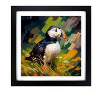 Puffin Post-Impressionism No.1 Framed Print | 18x18 Inch Black Framed Wall Art | Ready to Hang | Impressionist Nature Picture | Living Room Bedroom Lounge Office