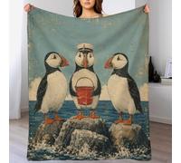 Puffin Trio with Bucket Throw Blanket Storybook Art Warm Fleece Couch Throw