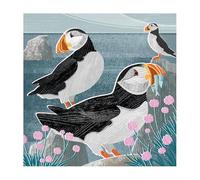 Puffins and Sea Thrift by Liane Payne Blank Greeting Card with Envelope