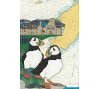 Puffins at Iona Scotland notebook - coastal nautical designs sewn onto old sea charts maps | 120 lined pages