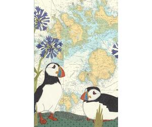 Puffins at Scilly A6 pocket notebook - coastal nautical designs sewn onto old sea charts maps | 140 lined pages