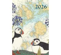 Puffins at Scilly Cornwall 2026 diary daily planner journal - coastal nautical designs sewn onto old sea charts maps | Week to view