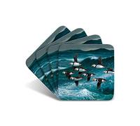 Puffins in Flight II Drinks Coasters by Wildlife Artist Julian Friers - Set of 4 Puffin Coasters - Non-Slip, Cork Table Coasters
