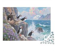 Puffins on Cliffs Jigsaw Puzzles Puzzle for Adults Kids. 1000 Piece Interesting Whimsical Challenge Toy Educational Game Home Decoration for Adults& Kids Age 14 Years Up 70x50cm/1000pcs