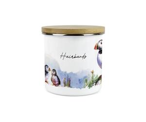 Puffins on the Rocks Personalised Storage Canister - Coastal Sea Birds Home Enamel Container Gifts