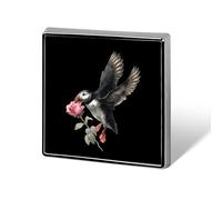 Puffins with Rose Funny Lapel Pins Square Brooch Tie Suit Dress Accessories for Men Women Wedding Birthday