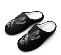 Puffins with Rose Men's Cotton Slippers | Cozy Slip on Slippers Memory Foam Warm House Shoes for Indoor Outdoor