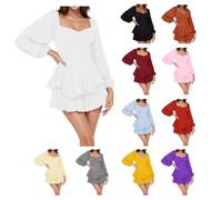 Puffled Ruffle Dress with Integrated Shorts, Off Shoulder Tiered Chiffon Dress, Casual Dress, Carnival Costume, Pirate Costume, Women's Summer Dress, Women's Swing Dress, Off Shoulder Slash, White, L