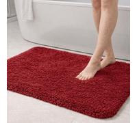 PUFFMAT Microfibre Bath Mat 90 x 60 cm Bright Red, Absorbent Bathroom Rug with Soft Plush Pile and TPR Backing, Machine Washable Bathroom Mat for Shower, Bathtub, Toilet and Guest Bathroom
