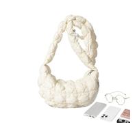 Puffy Bags for Women, Quilted Buffer Shopping Bag, Cloud Pleated Soft Shoulder Bag, Trendy Fashionable Shoulder Bag for Women and Girls, Purse, Mobile Phone, White, Siehe Beschreibung