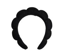 Puffy Cloud Spa Headband for Women, Soft Terry Cloth Sponge Hair Band, Fluffy Style, for Skincare, Makeup, Washing Face, Shower (Black)