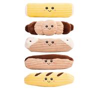 Puffy Crew Squeaky Dog Plush Toy, Bakery Bite_Stick Collection, for Various Sized Dogs (5 in 1, Small)