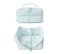 Puffy Makeup Bag for Women with 180° Lay-Flat Design, Compact Cosmetic Organizer with 5 Compartments, Cute Lightweight Travel Pouch Water-Repellent, Open Flat Make Up Bag for Essentials