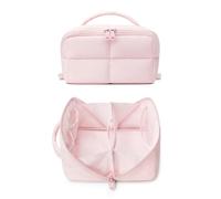 Puffy Makeup Bag for Women with 180° Lay-Flat Design, Compact Cosmetic Organizer with 5 Compartments, Cute Lightweight Travel Pouch Water-Repellent, Open Flat Make Up Bag for Essentials