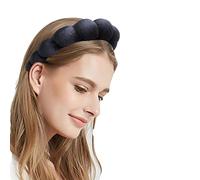 Puffy Makeup Headband Spa Headband for Women, Sponge & Terry Towel Cloth Fabric Versed Headbands for Skincare,Yoga,Face Washing,Makeup Removal,Shower and Facial Mask (Black)