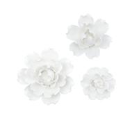 Pufguy Ceramic Wall Floral Sculpture - Handmade Porcelain Flower Decoration for Living Room, Home, Hallway, Bedroom - 3 Sizes - 1 Set (White Peony)