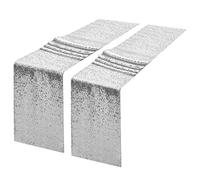 Pufogu 2 Packs 12 x 108 inches Silver Sequin Table Runner, Glitter Silver Table Runner for Wedding Birthday Bachelorette Holiday Party Supplies Decorations Bridal Shower Baby Shower