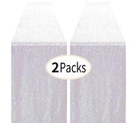 Pufogu 2 Packs 12 x 72 inches Iridescent Sequin Table Runner, Glitter White Runner for Birthday Party Supplies Decorations Wedding Bachelorette Holiday Celebration Bridal Shower Baby Shower