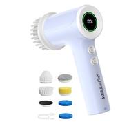 PUFTEM Upgraded Electric Spin Scrubber, Powerful Cordless Shower Scrubber with 4500mAh Large Battery & Speed Display, 6 Replaceable Brush Heads, Cleaning Brush for Bathroom Tile Tub Floor (Purple)