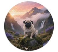 Pug 1000-Piece Circular Puzzle Featuring Pet Dog, Just The Right Level of Challenge, Great for Group Activities 1000pcs (67.5x67.5cm)
