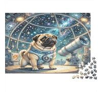Pug 1000 Pieces Jigsaw Puzzle Paper for Adults Pug Telescope Stress Relief Sustainable Eco-Friendly Brain Teaser Mental Stimulation Home Leisure Play 70x50cm/1000pcs