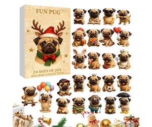 Pug - 27cm Acrylic Christmas Countdown Toy | 24 Days Pug Game Christmas Decoration | Brings Joy And Fun During Display