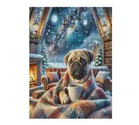 Pug 500 Pcs Jigsaw Puzzle Bundle Cute Pet Animals Family Puzzle Lovers Fun Family Game Mindful Activity Spring Cardboard 500 PCS