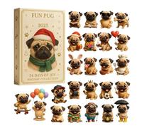 Pug Advent Calendar - Christmas Countdown 2025, 24-Day Pug Decoration, 2D Acrylic Ornament Set, Reusable Seasonal Presentation, Christmas Gifts for Dog Lovers, 10.24 x 7.09 Inches