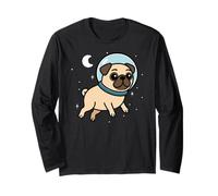 Pug Animal Lover Dog Astronaut Space Moon Mom Dad Kids Long Sleeve T-Shirt