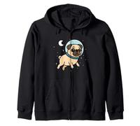 Pug Animal Lover Dog Astronaut Space Moon Mom Dad Kids Zip Hoodie