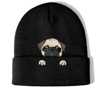 Pug Beanie Hat Gifts for Women Men Pug Lovers Dog Mom Dad Gifts Funny Cute Pug Animals Stuff Pug Christmas Birthday Decorations Black Pug