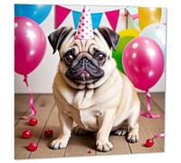 Pug Birthday Card - Cute funny fun Happy Birthday Pug Dog Cards 145 x 145mm