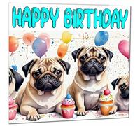 Pug Birthday Card - Fun Pug Dog Bday Card Party 145 x 145mm
