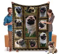 Pug Blanket, Pug Gifts for Women Men, Cozy Fuzzy Soft Throw Blanket for Couch Bed, Warm Flannel Fleece Blanket Throw Size 50" X 60", Lightweight Plush Blankets and Throws for Sofa Travel Camping