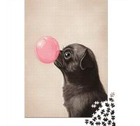 Pug Blowing Bubble Gum 1000 Piece Jigsaw Puzzle, Pet Lover Table Game for Relaxing Weekends 38x26cm/1000pcs