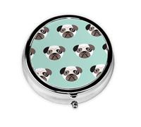 Pug Blue Puppy Illustration Kids PatternMeta Pill Box 3 Compartment Medicine Case,Portable Organizer