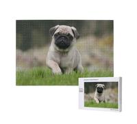 Pug Bokeh Puppy Dogs Lawn Pets Pug,1000 Pieces Wooden Jigsaw Family Game Jigsaw Puzzles for Adults Teens Home Decor